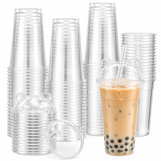 Paquete de 500 vasos de 600 ml con domo Panda listo para envío – Perla Negra