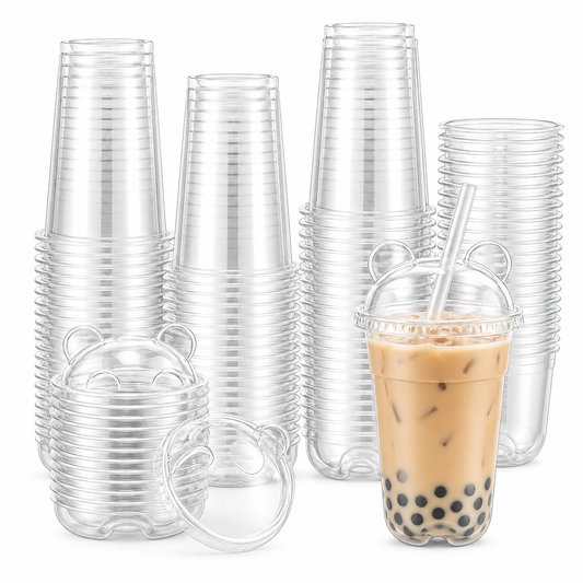 Set de 500 vasos tipo U de 24 oz con tapa Panda para bubble tea – Perla Negra