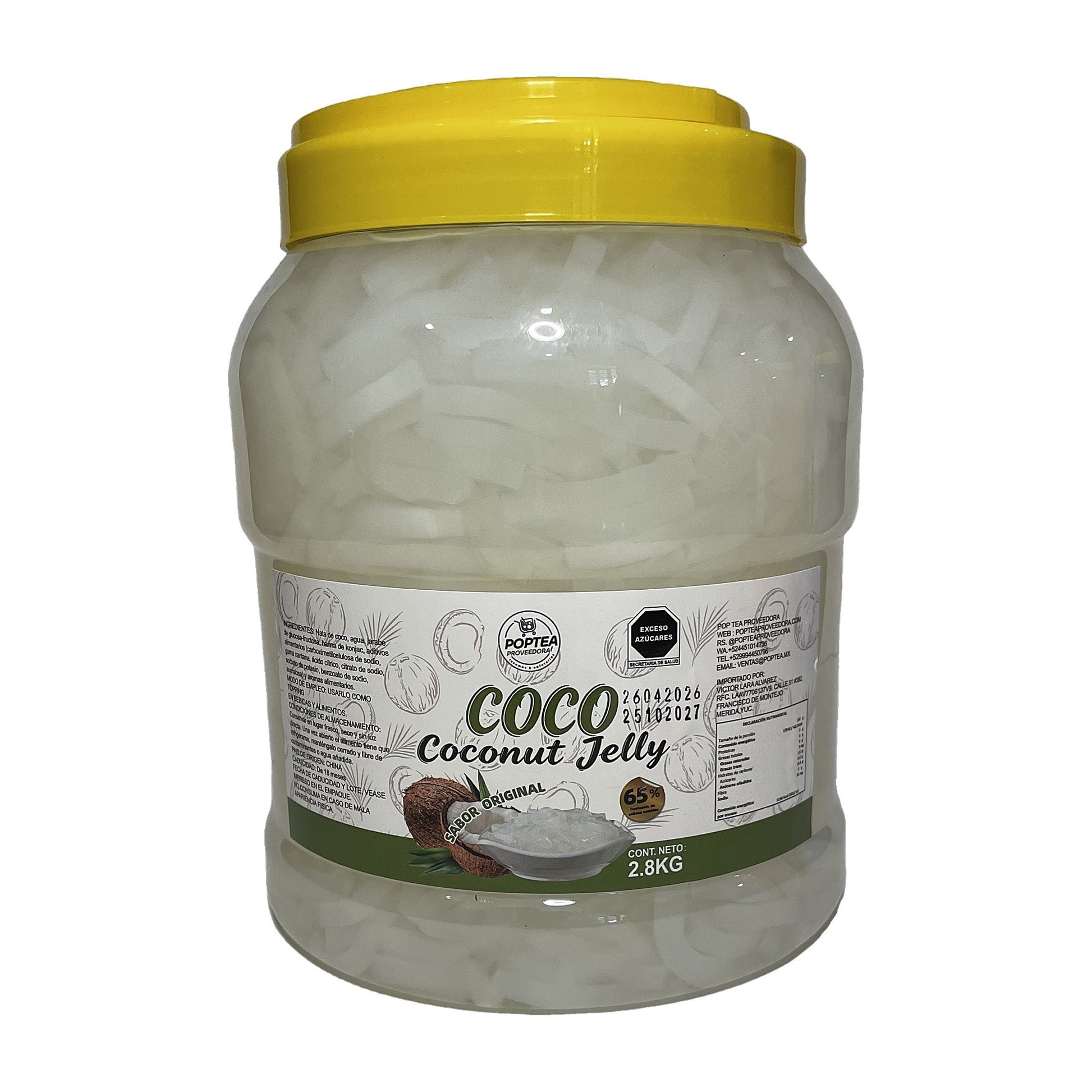 Etiqueta del bote de Coconut Jelly sabor coco POP Tea 2.8 kg