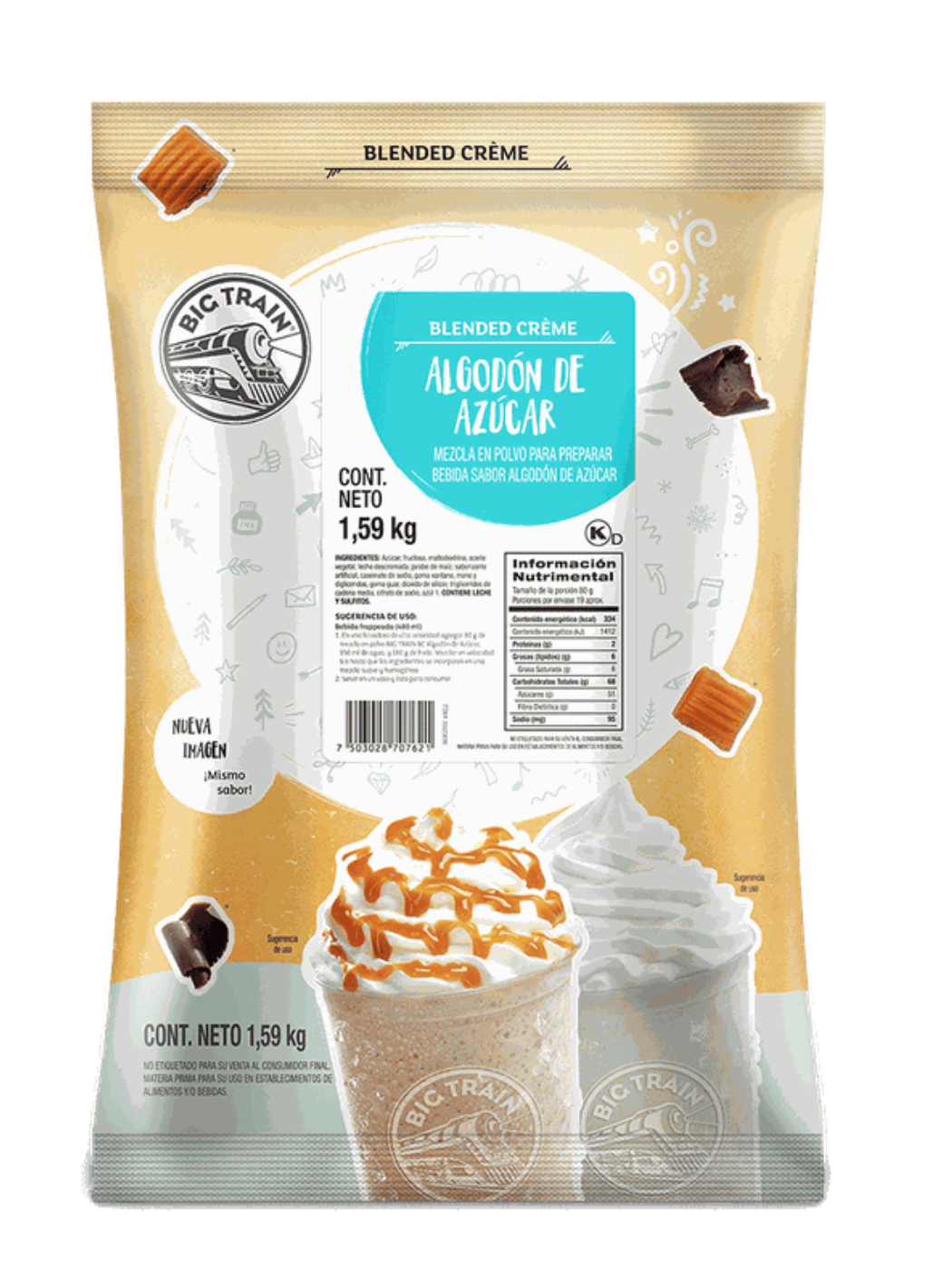 Big Train Mezcla en Polvo Algodón de Azúcar 1.59 kg – Base Dulce para Frappés y Bubble Tea | México