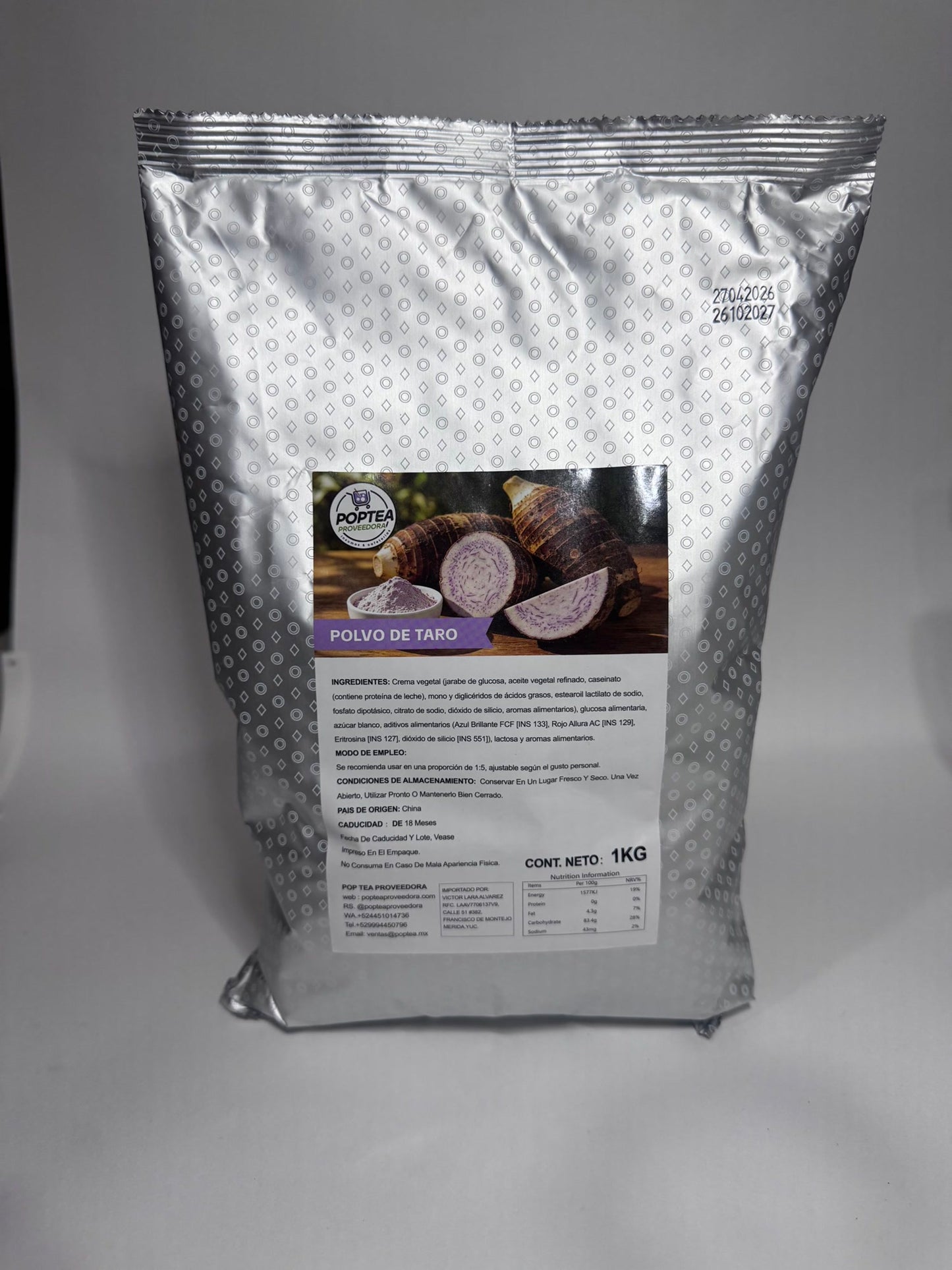 Bolsa metalizada de 1 kg de polvo de taro POP Tea