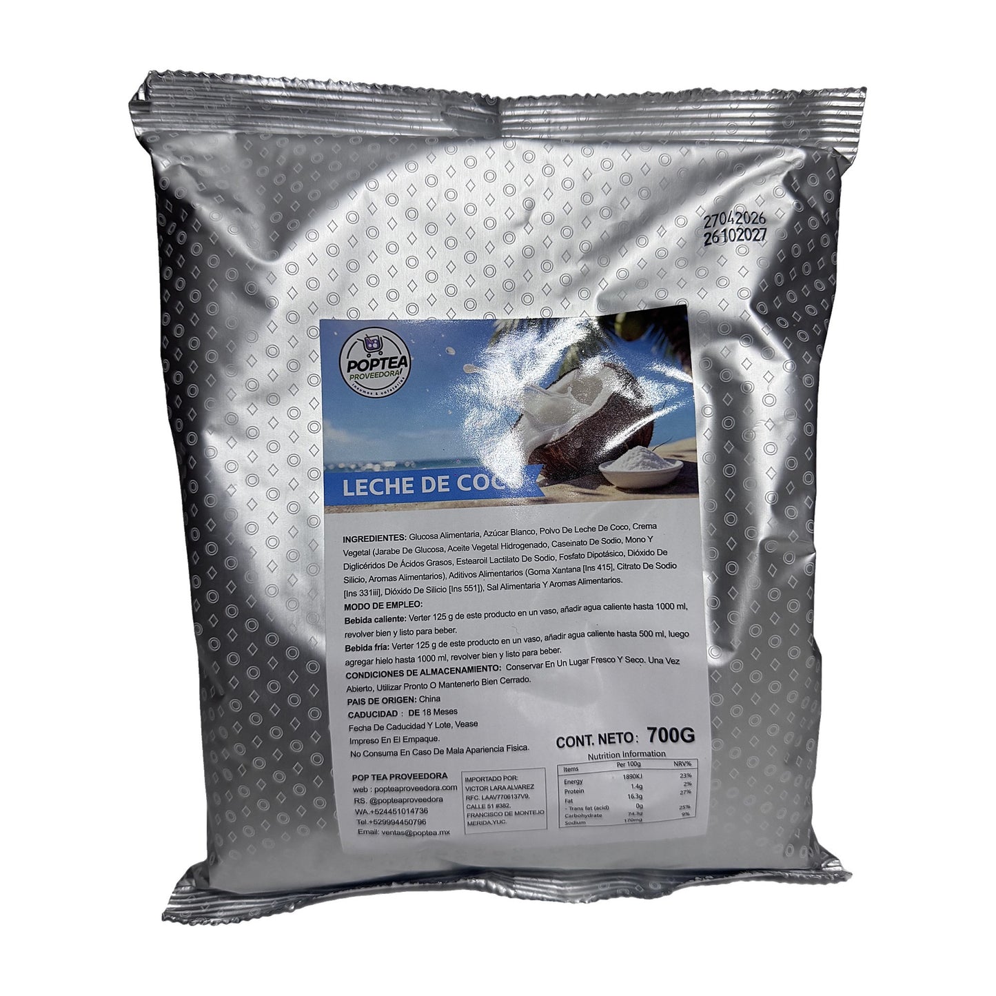 Bolsa de 700 g de leche de coco en polvo POP Tea