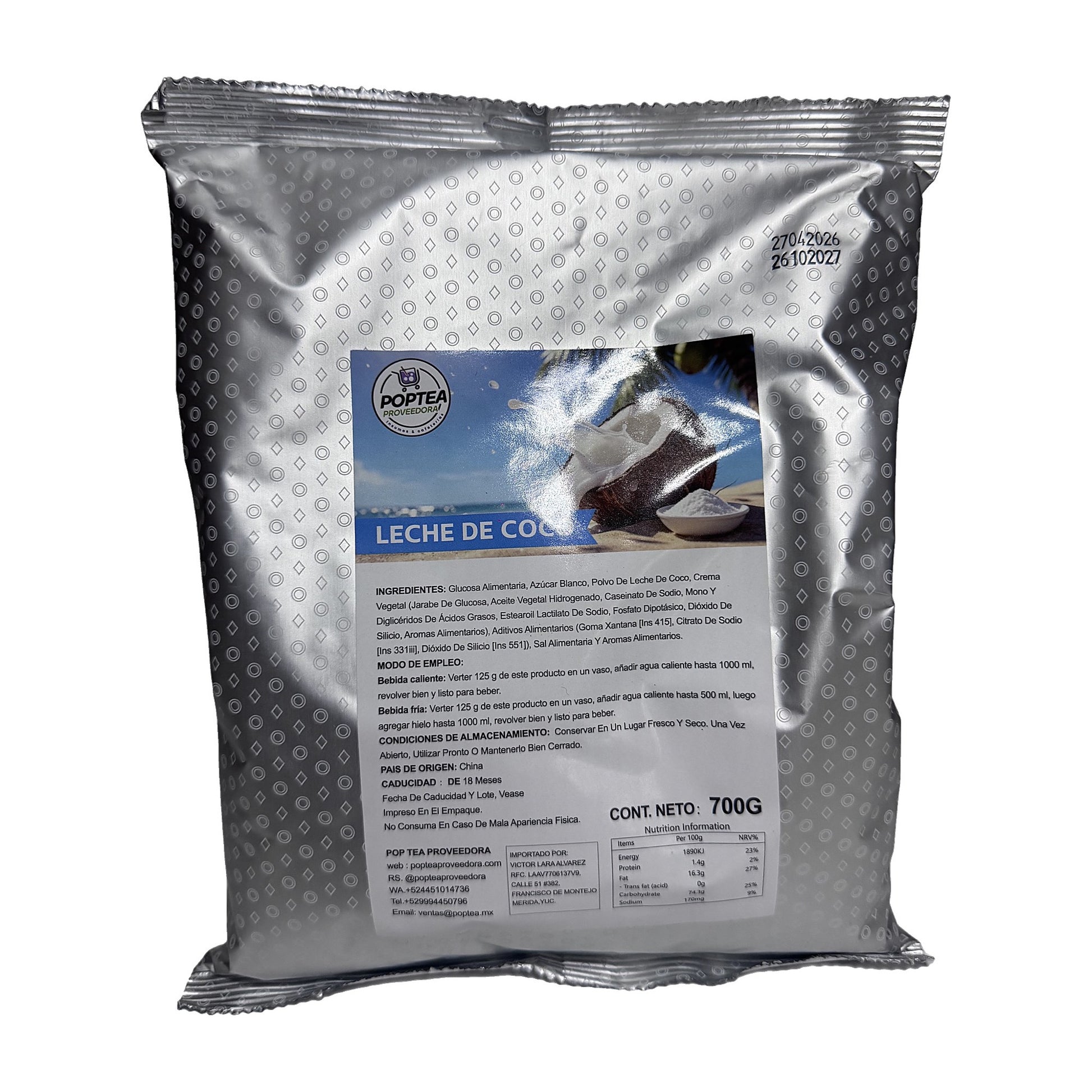 Bolsa de 700 g de leche de coco en polvo POP Tea
