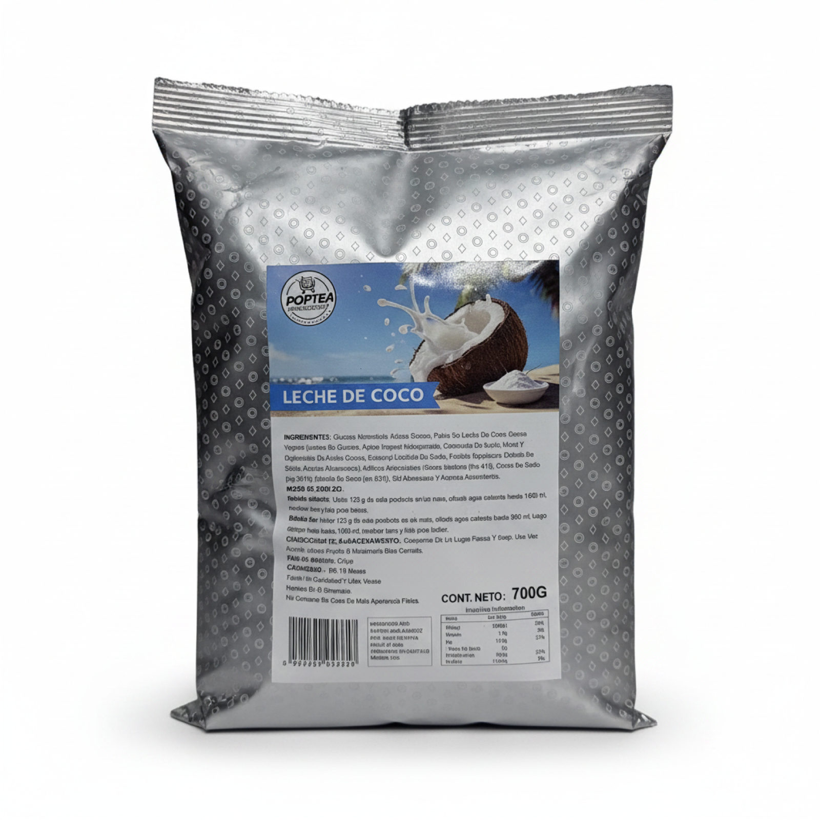 Bolsa de 700 g de leche de coco en polvo POP Tea de frente
