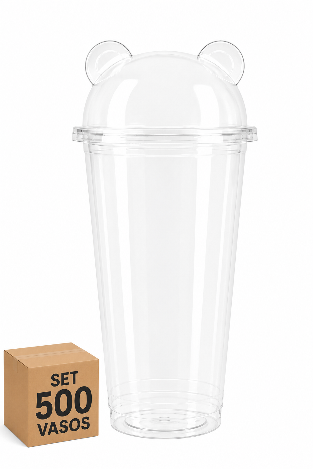 Set de 500 vasos 600ml, 90 mm, transparente, polipropileno – Con domo Panda
