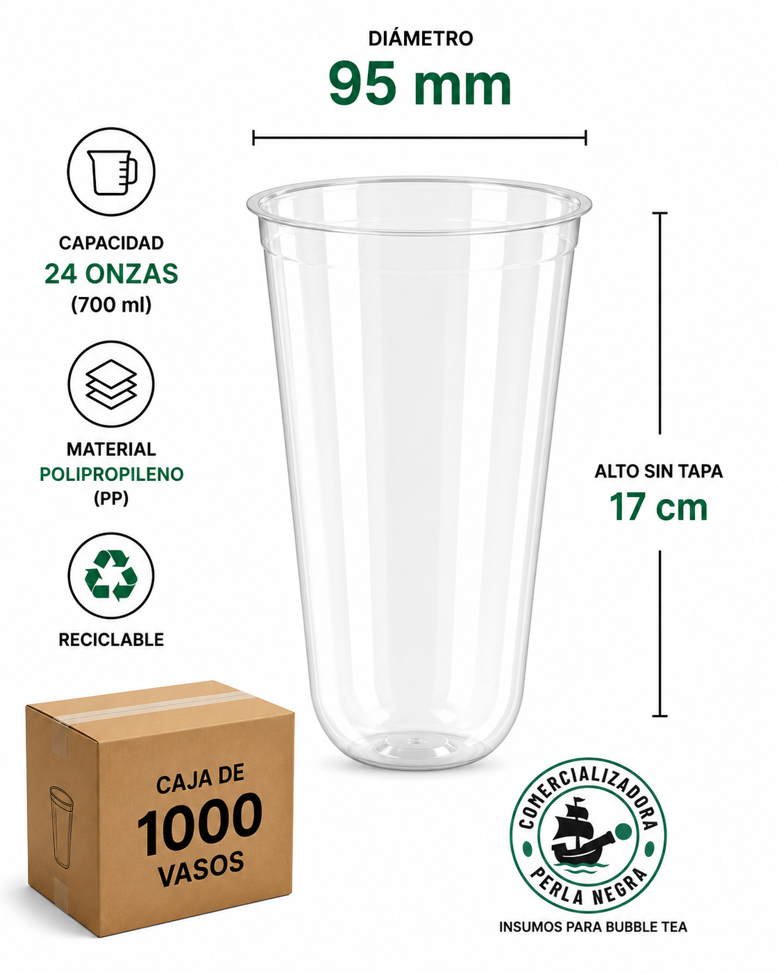 Vasos Tipo U de 700 ml ,PP - Caja 1000