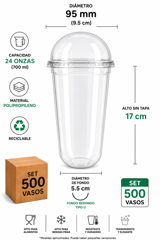 SET 500 Vaso U de 24oz con DOMO-Ideal Bubble Tea