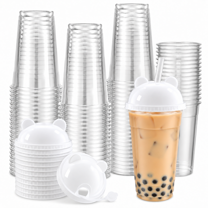 SET 300 Vasos de 600ml desechable +Panda blanco+Popote