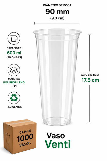 Vaso Venti 600ml alto, 90mm PP,caja 1000pz -Ideal frappé