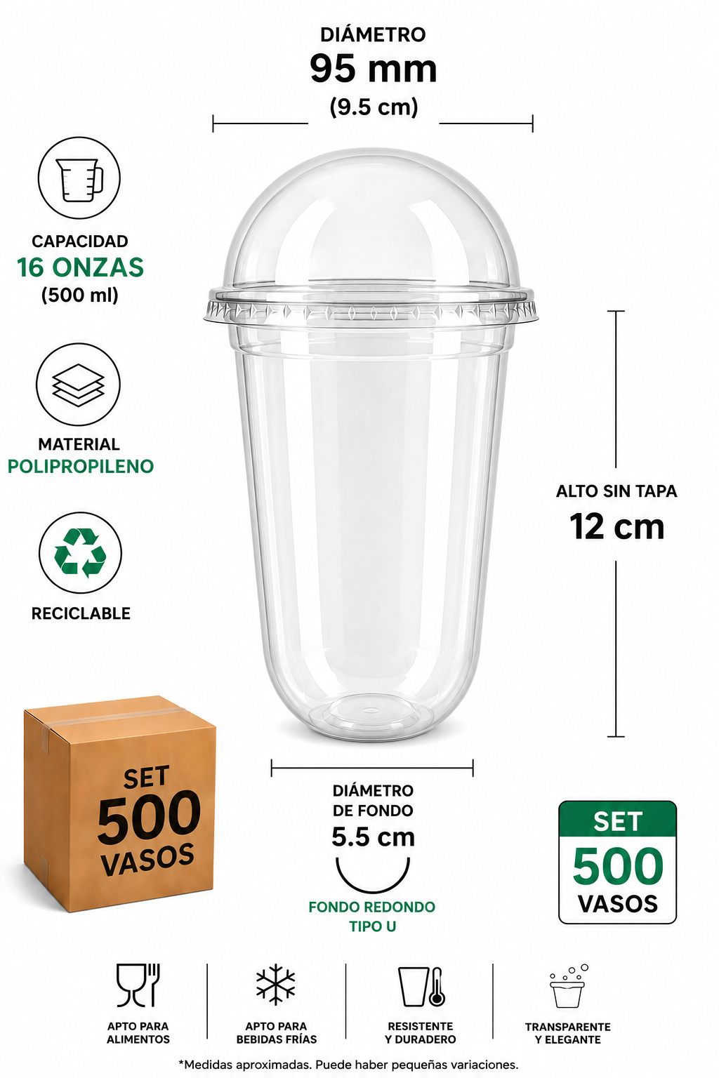 SET 500 Vaso U de 16oz con domo - Ideal Bubble Tea