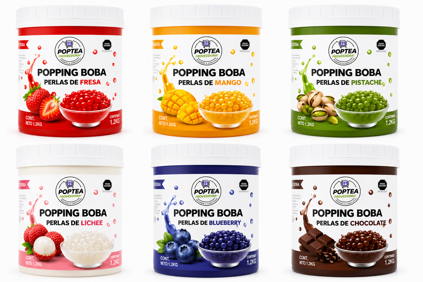 Perlas explosivas seis sabores - 1.2 Kg cada bote