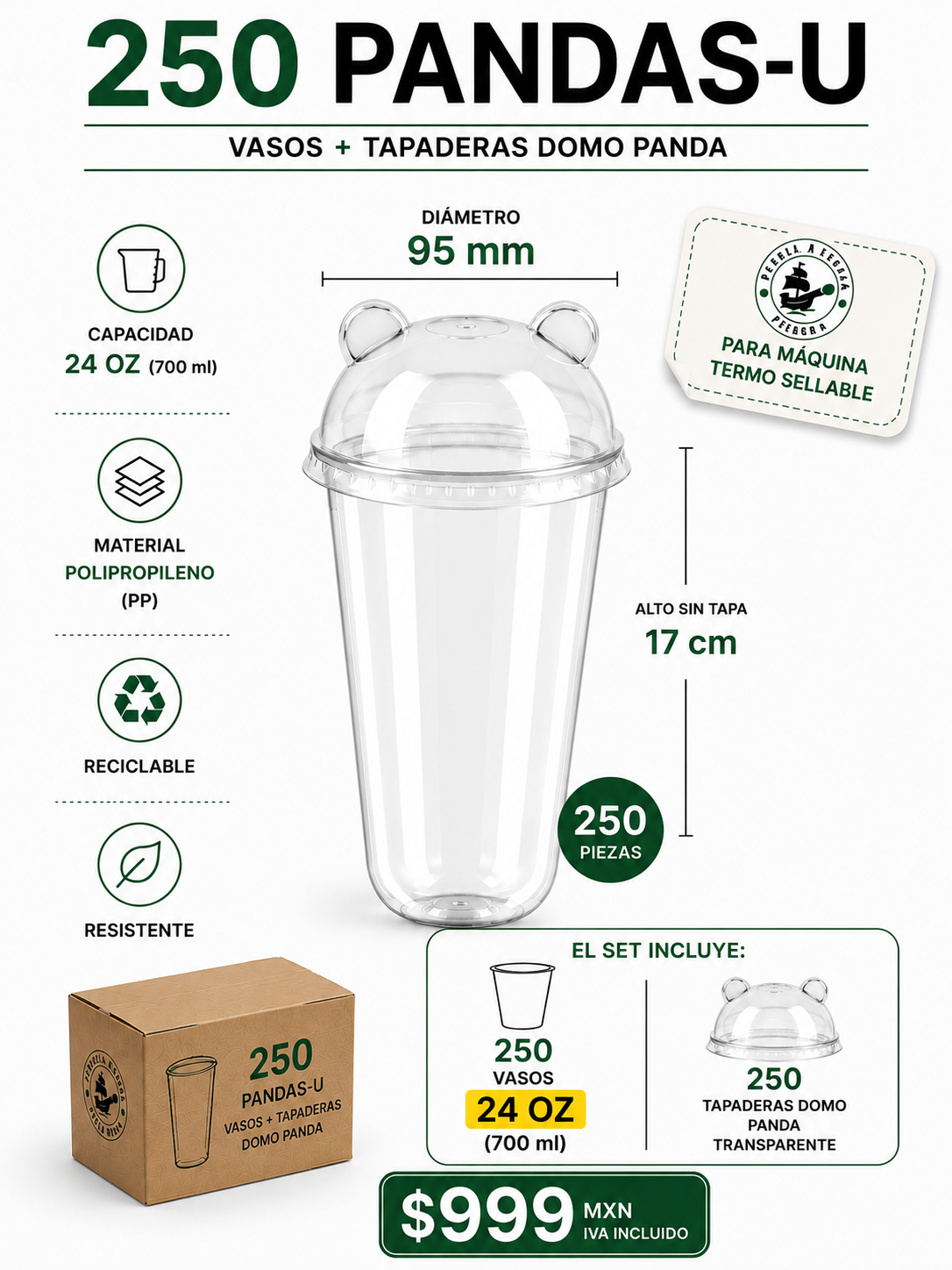 SET 250 Vasos U95-700ml + Panda - Ideal Frappé