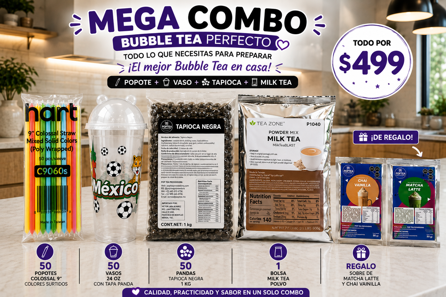 Combo Milk Tea + Tapioca - 50 piezas
